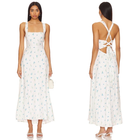 NEW NWT Show Me Your Mumu Marmont Lace Up Midi Dress Bluebell Daisy Print - Picture 1 of 9